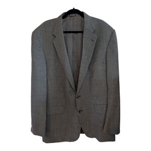 Oscar De La Renta Mens Blazer 48L Brown Wool Houndstooth 2 Button Casual Jacket